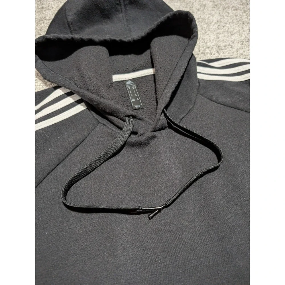 Adidas 3-Stripes Drawstring Black Fleece‎ Men's XL Hoodie